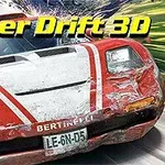 Super Drift 3D Rødt sportsbil i fart med slitasjemerker og teksten Super Drift 3D over