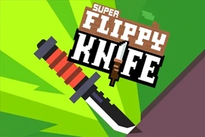 Kraftig illustrert kniv med rød og svart håndtak mot en grønn bakgrunn, med teksten Super Flippy Knife øverst
