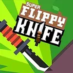 Kraftig illustrert kniv med rød og svart håndtak mot en grønn bakgrunn, med teksten Super Flippy Knife øverst