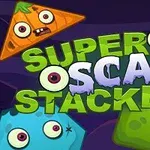 Fargerike, monsterlignende former med store øyne og teksten Super Scary Stacker i midten
