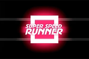 Tekst som sier Super Speed Runner i hvitt med en rød glødende bakgrunn på svart bakgrunn