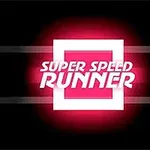 Tekst som sier Super Speed Runner i hvitt med en rød glødende bakgrunn på svart bakgrunn