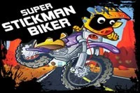 Stickman liker å kjøre motorsykkelen sin gjennom ulendt terreng og hauger