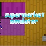 Pixelgrafikk av en person i et fargerikt rom med teksten supermarket simulator