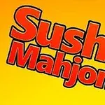 Teksten Sushi Mahjong i rød skrift på en gul bakgrunn, med japanske tegn i hjørnet