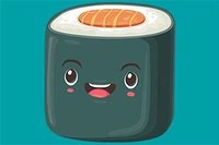 Søt liten sushi skynder seg gjennom restauranten