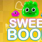 Grønne, rosa og blå gelélignende skapninger med ansikter over teksten SWEET BOOM på gul bakgrunn