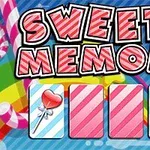 Teksten Sweety Memory står over tre kort med stripete bakgrunner og bilder av hjerteformede kjærligheter, på en fargerik bakgrunn