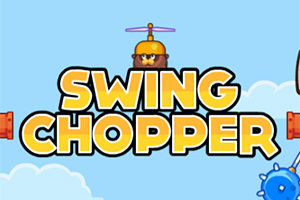 Tegneseriefigur med propellhatt og teksten SWING CHOPPER på en blå bakgrunn med skyer