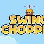 Tegneseriefigur med propellhatt og teksten SWING CHOPPER på en blå bakgrunn med skyer