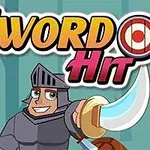 En tegneserieridder i rustning holder et sverd med teksten Sword Hit i bakgrunnen