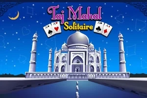Illustrasjon av Taj Mahal med spillkort og stjernehimmel i bakgrunnen
