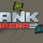 Pixelgrafikk med flere fargerike stridsvogner og teksten Tank Arena i midten