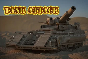 Tank Attack En futuristisk tank i et ørkenlandskap med teksten Tank Attack i flammende stil over