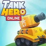 Gul animert robot-tank med kanon på lyseblå bakgrunn