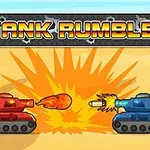 To tanks i duell i ørkenen med Tank Rumble-logoen øverst