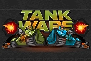 To stridsvogner, en grønn og en blå, skyter mot hverandre foran teksten Tank Wars