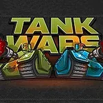 To stridsvogner, en grønn og en blå, skyter mot hverandre foran teksten Tank Wars