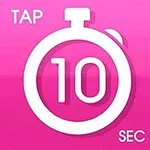 Stoppeklokkeikon med tallet 10 på rosa bakgrunn med teksten TAP og SEC