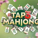 Teksten Tap 3 Mahjong vises i midten med mahjong-brikker og blomster i bakgrunnen