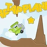 Et grønt fly svever mellom stjerner og brune fjellformasjoner med teksten TAP TAP PLANE på himmelen