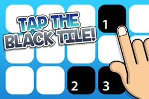 Animasjon av en hånd som peker på en sort flis blant hvite fliser med teksten TAP THE BLACK TILE!