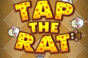 Fargerik tekst med ordene Tap the Rat omgitt av tegneserierotter på en flislagt bakgrunn