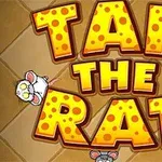 Fargerik tekst med ordene Tap the Rat omgitt av tegneserierotter på en flislagt bakgrunn