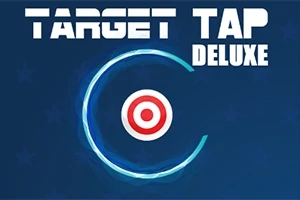 En rød-og-hvit målskive omgitt av en lysende blå sirkel mot en mørkeblå bakgrunn med teksten Target Tap Deluxe