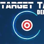 En rød-og-hvit målskive omgitt av en lysende blå sirkel mot en mørkeblå bakgrunn med teksten Target Tap Deluxe