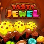 Fargerike iskremskåler og søtsaker med teksten Tasty Jewel i bakgrunnen