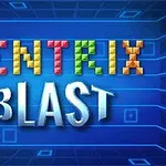 Fargerik tekst TENTRIX BLAST mot en bakgrunn med blått gittermønster