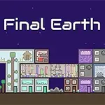 Pixelert bybilde om natten med futuristiske bygninger og teksten The Final Earth 2 i toppen