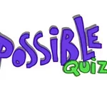 Teksten The Impossible Quiz vises i fargerik og stilisert grafikk med bokstaver i lilla, rød og grønn