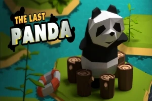 En digital panda står på en liten øy laget av trestubber, omringet av vann, med teksten The Last Panda i hjørnet