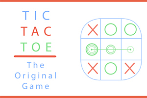 Bilde av et rutenett med kryss og sirkler ved siden av teksten Tic Tac Toe - The Original Game