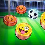 Emoji-brikker med ansiktsuttrykk på en fotballbane foran et mål