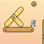 To fargede stavkonstruksjoner og en metallisk kule med en glad emoji mot en lys bakgrunn