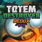 Totemmaske med lysende øyne omgitt av grønne blader og teksten Totem Destroyer Redux