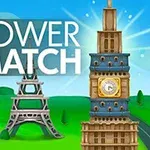 Illustrasjon av kjente tårn i et grønt landskap med teksten Tower Match