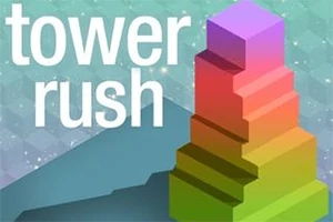 En fargerik, trappetrinnsformet tårnstruktur mot en bakgrunn med stjerner og teksten tower rush