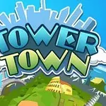 Tegnet bilde av jorden med kjente landemerker og teksten Tower Town på himmelen