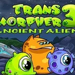 Tegneserieaktige romvesener i forskjellige former og farger står foran en futuristisk og nattlig bakgrunn med teksten Trans Morpher 3: Ancient Alien øverst