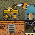 Truck Loader 4 En gul kranbil laster en trekasse på en lastebil