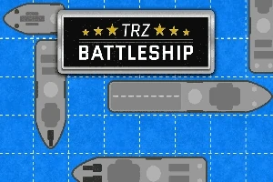 Grå skip plassert på et blått rutenett med teksten TRZ Battleship over