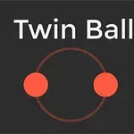 Teksten Twin Ball over to røde sirkler forbundet med en tynn, rød linje på en mørk bakgrunn