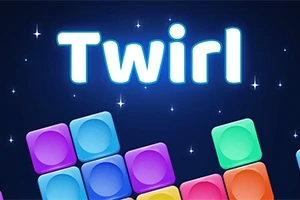 Fargerike, sammenkoblede blokker med teksten Twirl ovenfor mot en mørk bakgrunn med stjerner