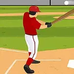 En tegning av en baseballspiller i rød drakt som står klar med balltreet mens en kaster i blå drakt sender ballen mot ham