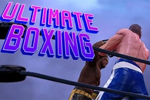 To boksere i ringen med teksten Ultimate Boxing i neonfarger