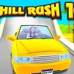 En gul bil med en kvinne som kjører blir sett på en vei med tittelen Uphill Rush 10 øverst
